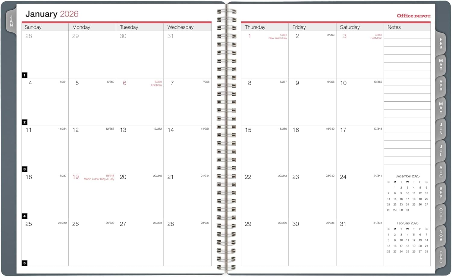 Office Depot Brand Monthly Planner, 8 1/2" x 11", Silver, January 2026 to December 2026, OD00163026