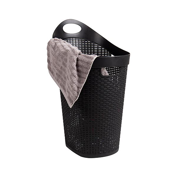 MIND READER 60L Rolling Laundry Hamper, Wicker-Style Plastic, Wheels