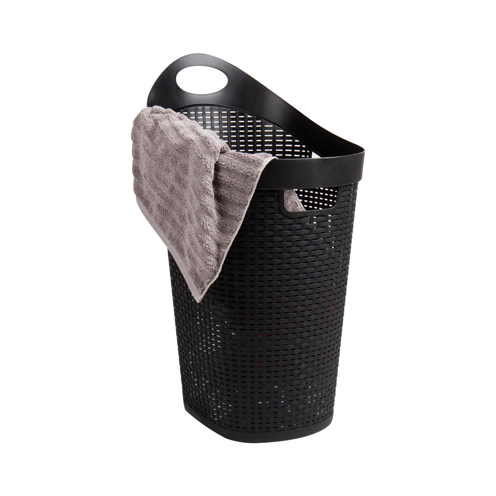 MIND READER 60L Rolling Laundry Hamper, Wicker-Style Plastic, Wheels