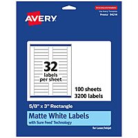Avery Matte White Rectangle Labels, Sure Feed Technology, 5/8" x 3"