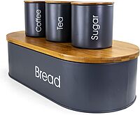 MegaChef Charcoal Gray and Bamboo 4-Piece Canister Set