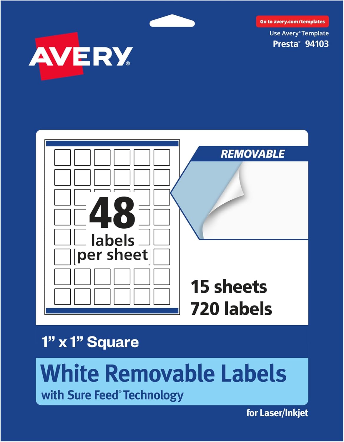 AVERY Matte White Removable Square Labels, Sure Feed Technology, Print-to-the-Edge, 1" x 1"