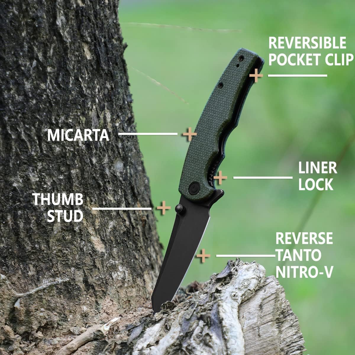 CIVIVI P87 Folder EDC Knife 2.9-in Nitro-V Reverse Tanto