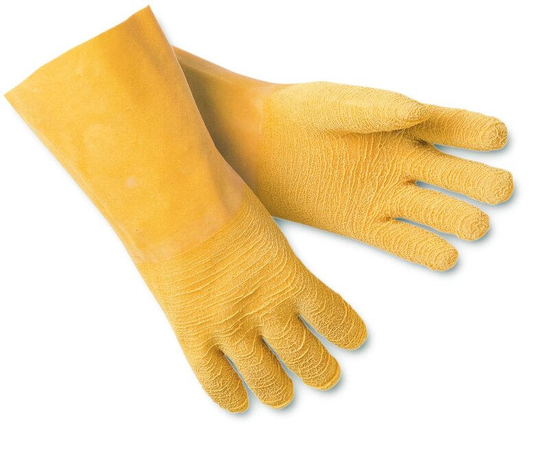 MCR Safety 6845 Tufftex Rubber Crinkle Finish Interlock Lined Men's Gloves with 12-Inch Gauntlet, Natural, Large, 1-Pair