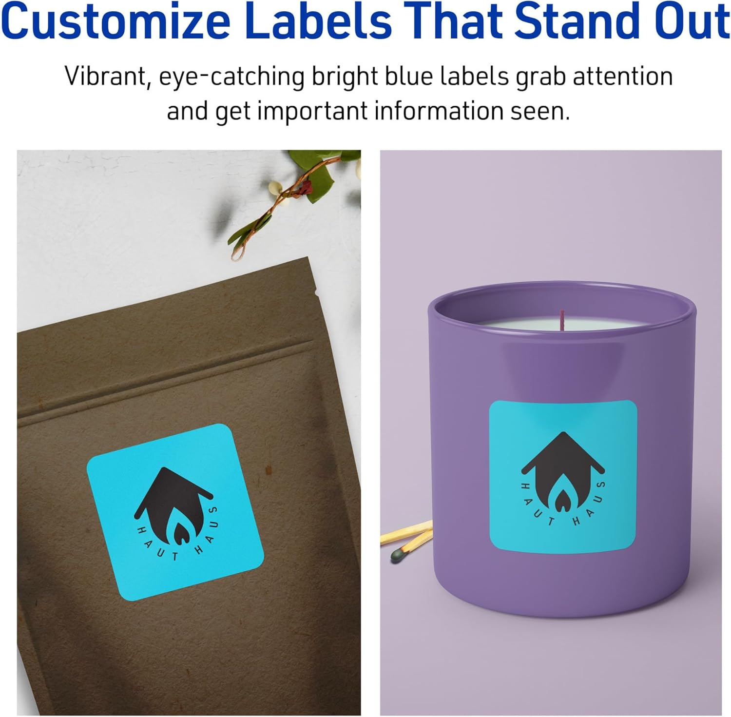 Avery Printable Square Labels, Sure Feed Technology, 2-1/8" x 2-1/8", Bright Blue, Print-to-The-Edge, Laser/Inkjet Printable
