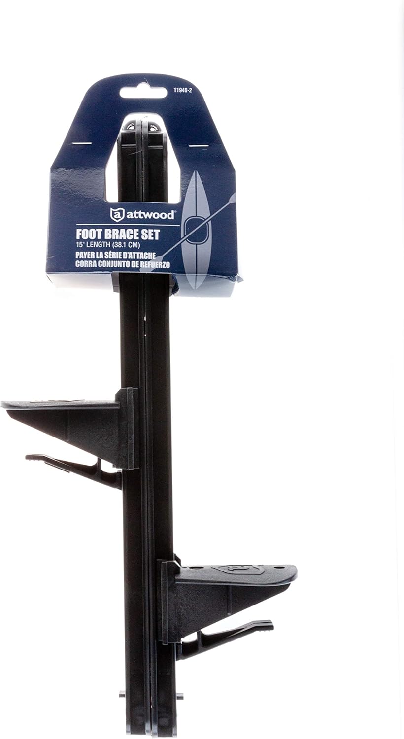 Attwood 11940-2 Universal Adjustable Kayak Foot Pegs/Foot Brace with Trigger Lock, Black Finish, Set of 2, 15 Inches