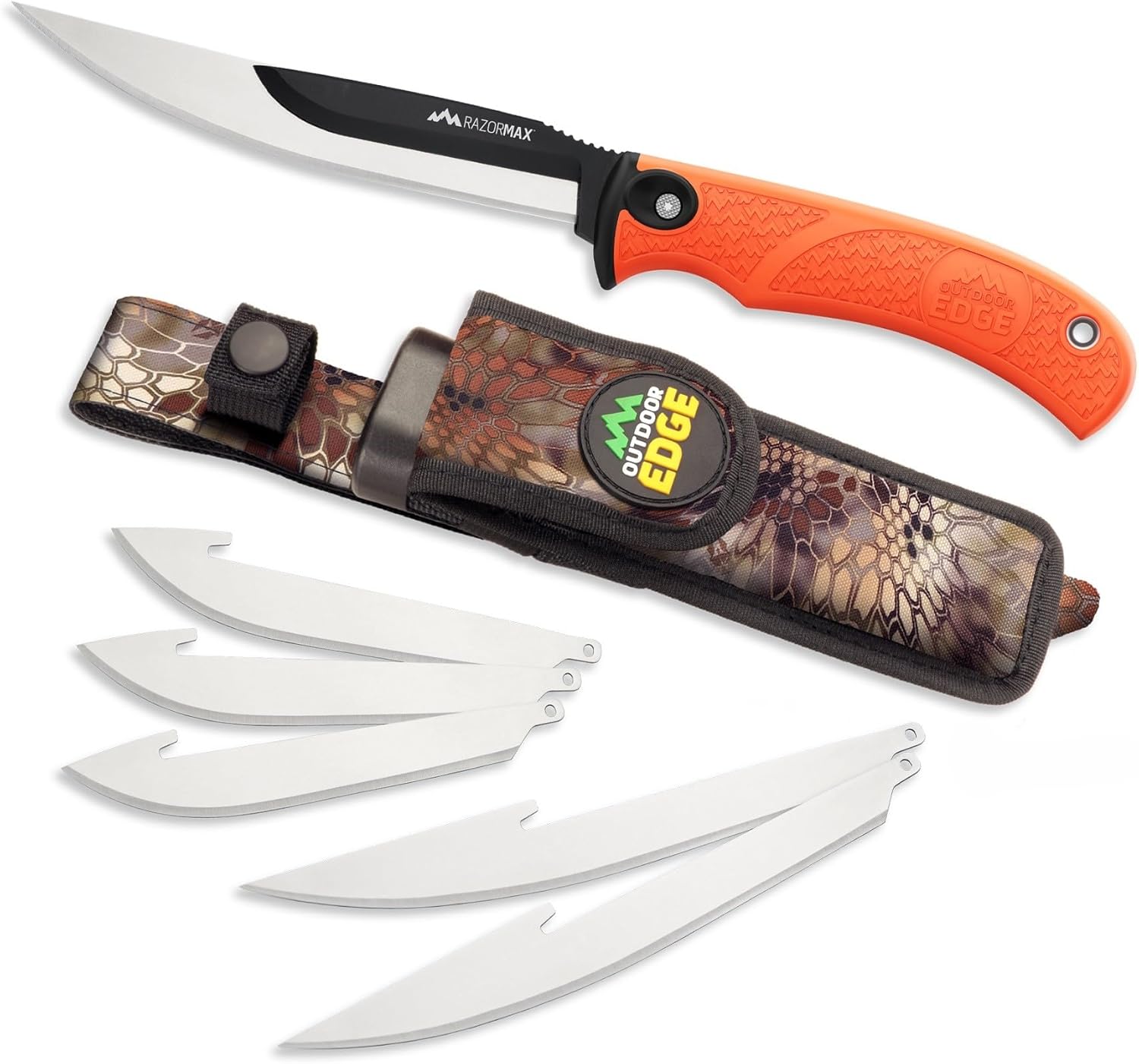 OUTDOOR EDGE RazorMax Replaceable Fixed Blade Hunting Knife with Drop-Point & Boning/Fillet Blades
