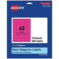 AVERY Neon Magenta Printable Square Labels 1" x 1"