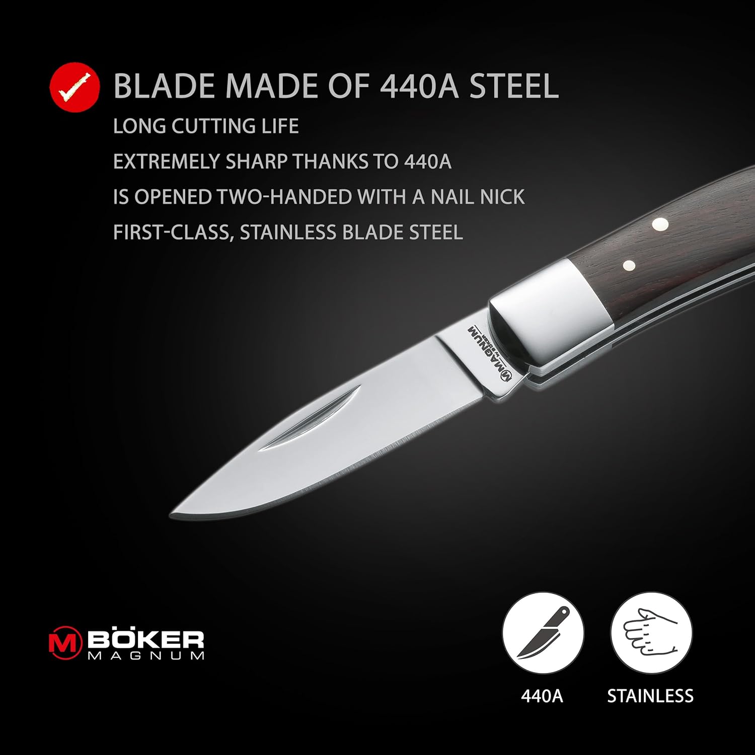 Boker Magnum 01MB318 Jewel Pocket Knife with 2 1/8 in. 440C Stainless Steel Blade, Brown
