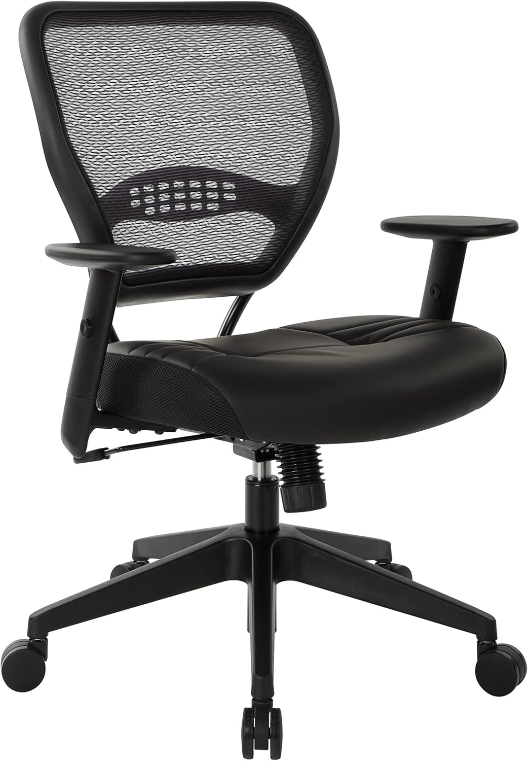 SPACE Seating Professional AirGrid Dark Back and Padded Black Eco Leather Seat, 2-to-1 Synchro Tilt Control
