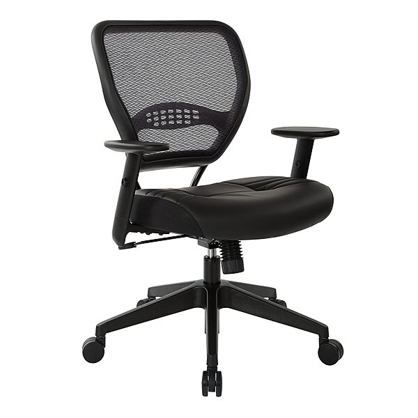 SPACE Seating Professional AirGrid Dark Back and Padded Black Eco Leather Seat, 2-to-1 Synchro Tilt Control, Adjustable Arms and Tilt Tension with Nylon Base Managers Chair