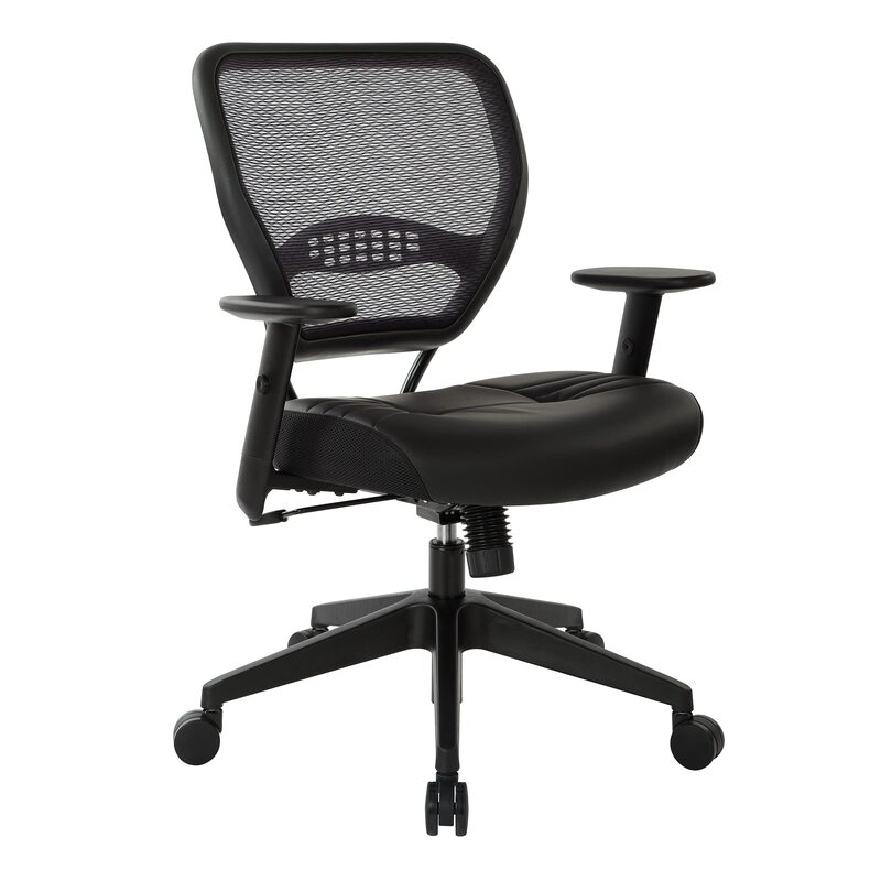 SPACE Seating Professional AirGrid Dark Back and Padded Black Eco Leather Seat, 2-to-1 Synchro Tilt Control, Adjustable Arms and Tilt Tension with Nylon Base Managers Chair