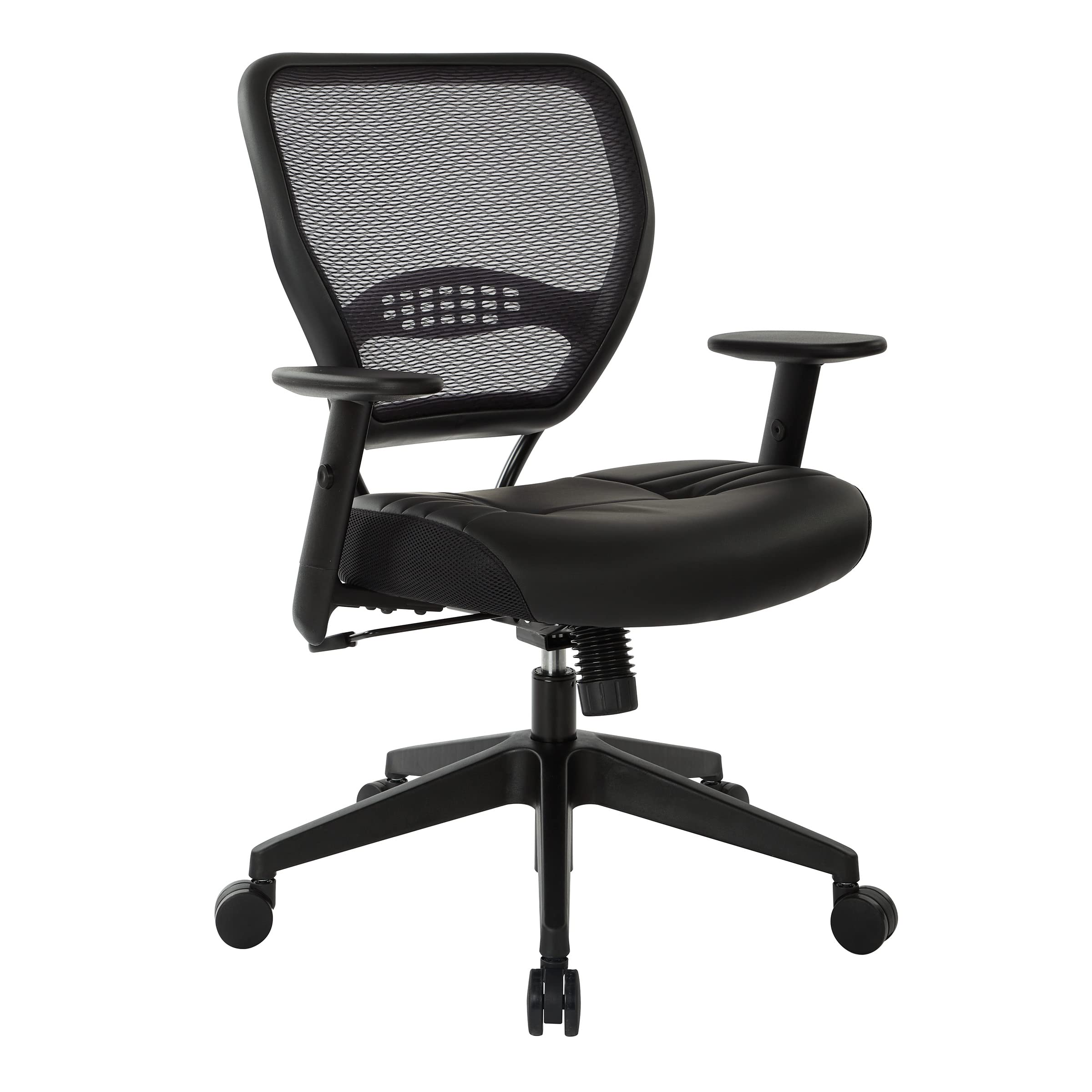SPACE Seating Professional AirGrid Dark Back and Padded Black Eco Leather Seat, 2-to-1 Synchro Tilt Control