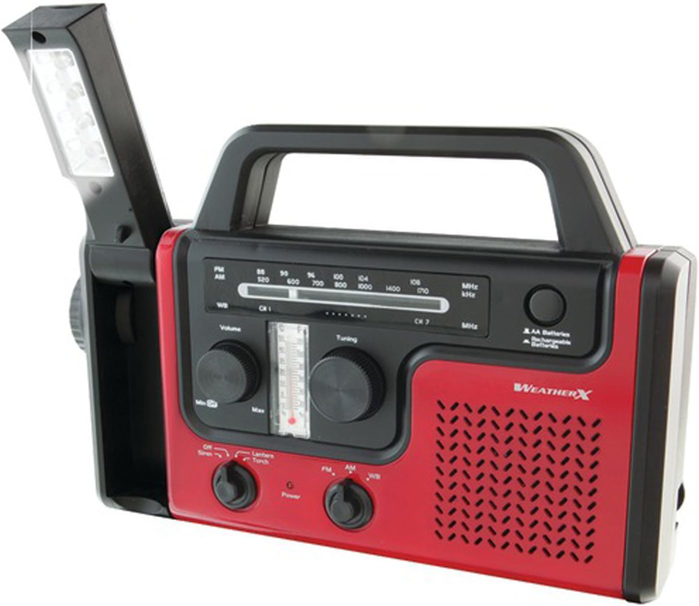 DPI WeatherX WR383R Weather And Alert Handheld Radio With AM/FM Radio, Black/Red
