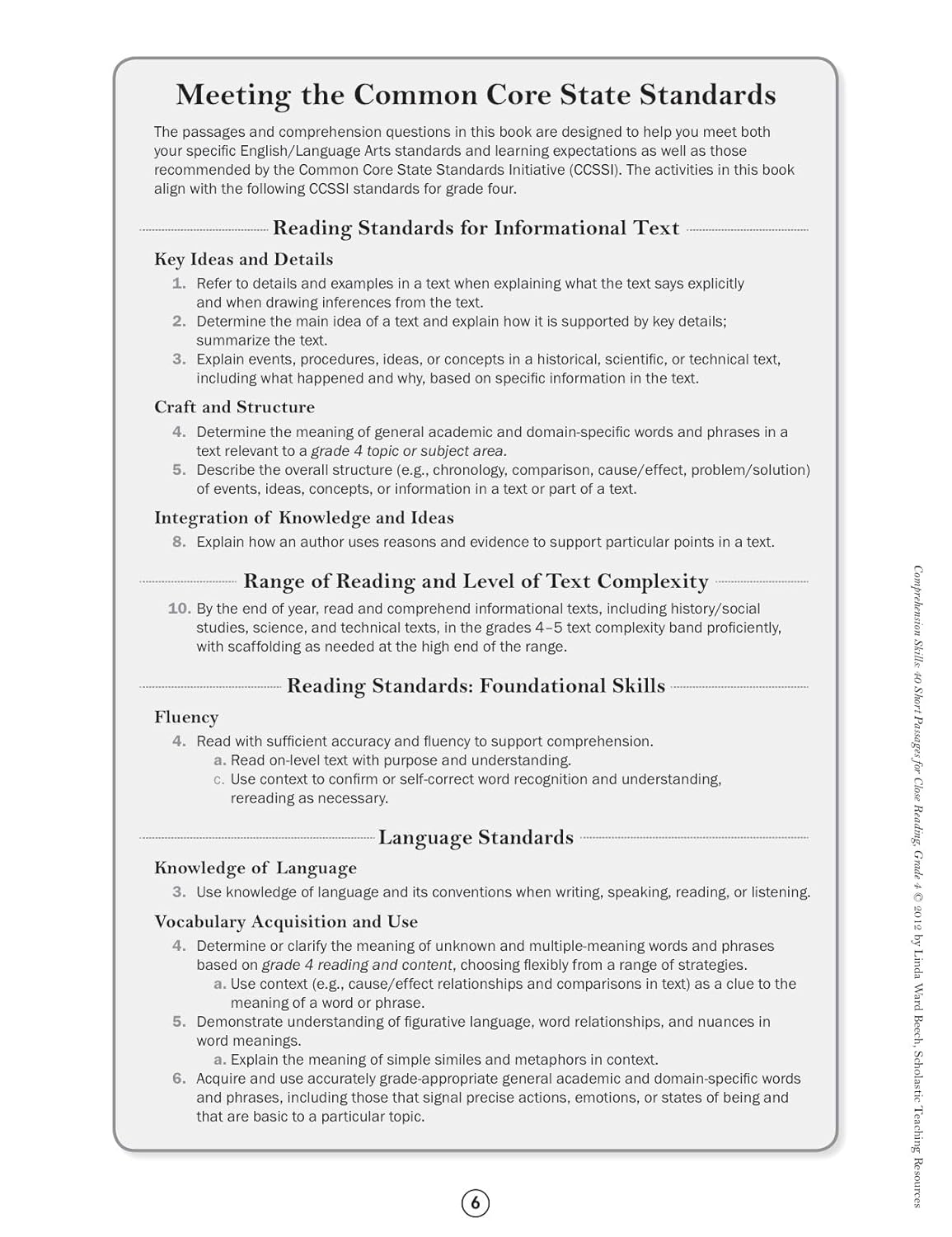Scholastic Comprehension Skills: 40 Short Passages For Close Reading, Grade 4