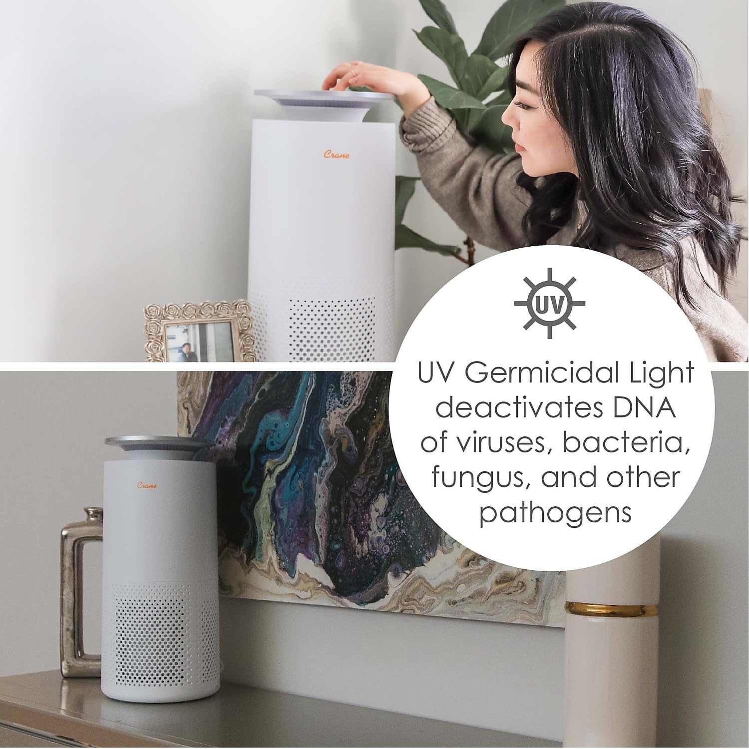 CRANE Air Purifier with True HEPA Filter