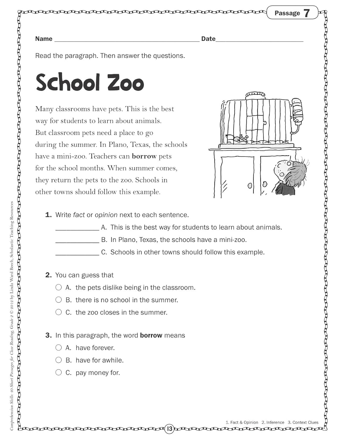 Comprehension Skills: 40 Short Passages for Close Reading: Grade 2