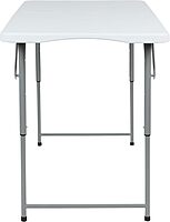 Flash Furniture Height-Adjustable Bi-Fold Plastic Folding Table With Carrying Handle, 29inH x 23-3/4inW x 47-1/2inD, Granite White