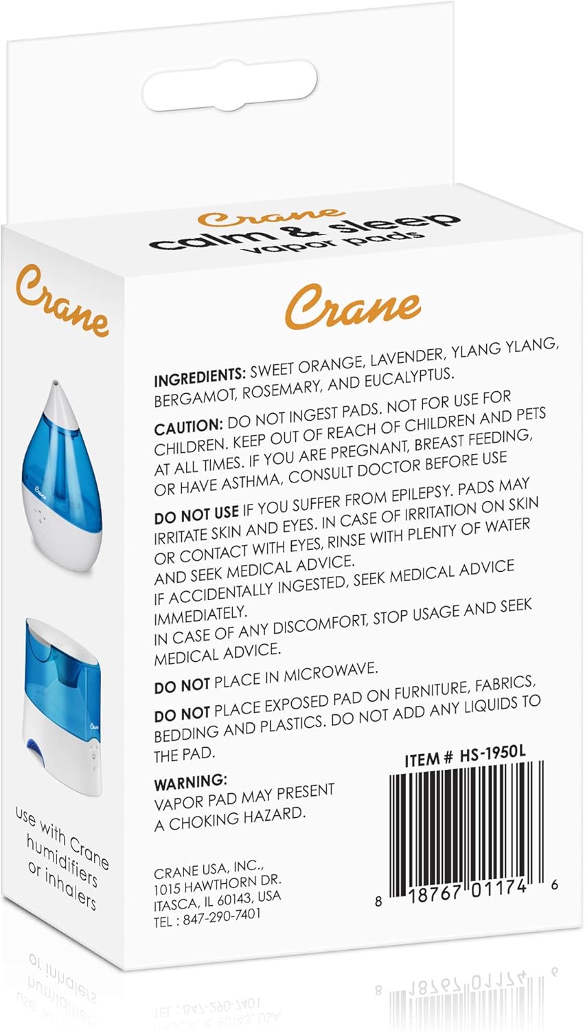 Crane Natural Lavender Orange Humidifier Pads with Calming Vapor, Universal Fit for Humidifiers and Inhalers, 12 Count