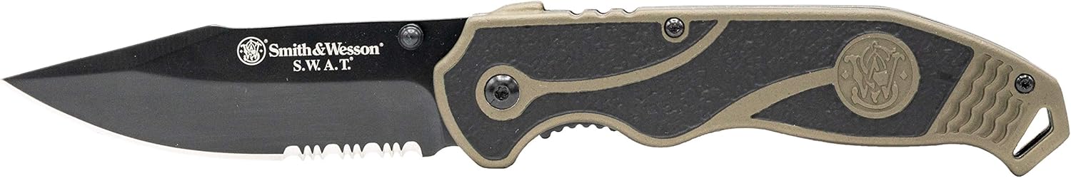Smith & Wesson SWAT II 8.5in S.S. Spring Assisted Folding Knife with 3.5in Serrated Drop Point and Rubberized Aluminum