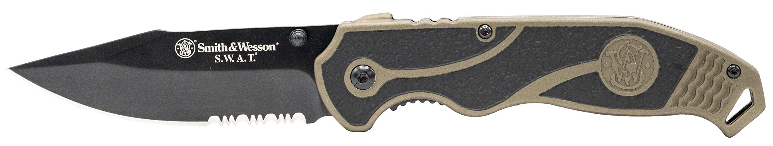 Smith & Wesson SWAT II 8.5in S.S. Spring Assisted Folding Knife with 3.5in Serrated Drop Point and Rubberized Aluminum