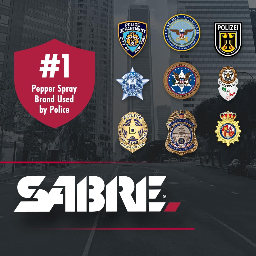 SABRE Pepper Projectile Launcher, Home Defense. Mag holds 7 .68 Caliber projectiles, Adjustable Fiber Optic Sights