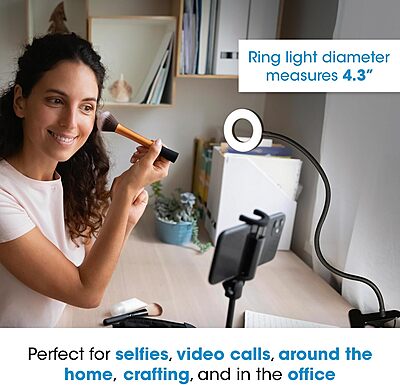 OttLite® Wellness Series Capture Clip-On LED Ring Light, 25"H, 11.5W, Black