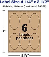 Avery Kraft Brown Oval Labels, Sure Feed Technology, 4.25" x 2.5", Laser/Inkjet Printable