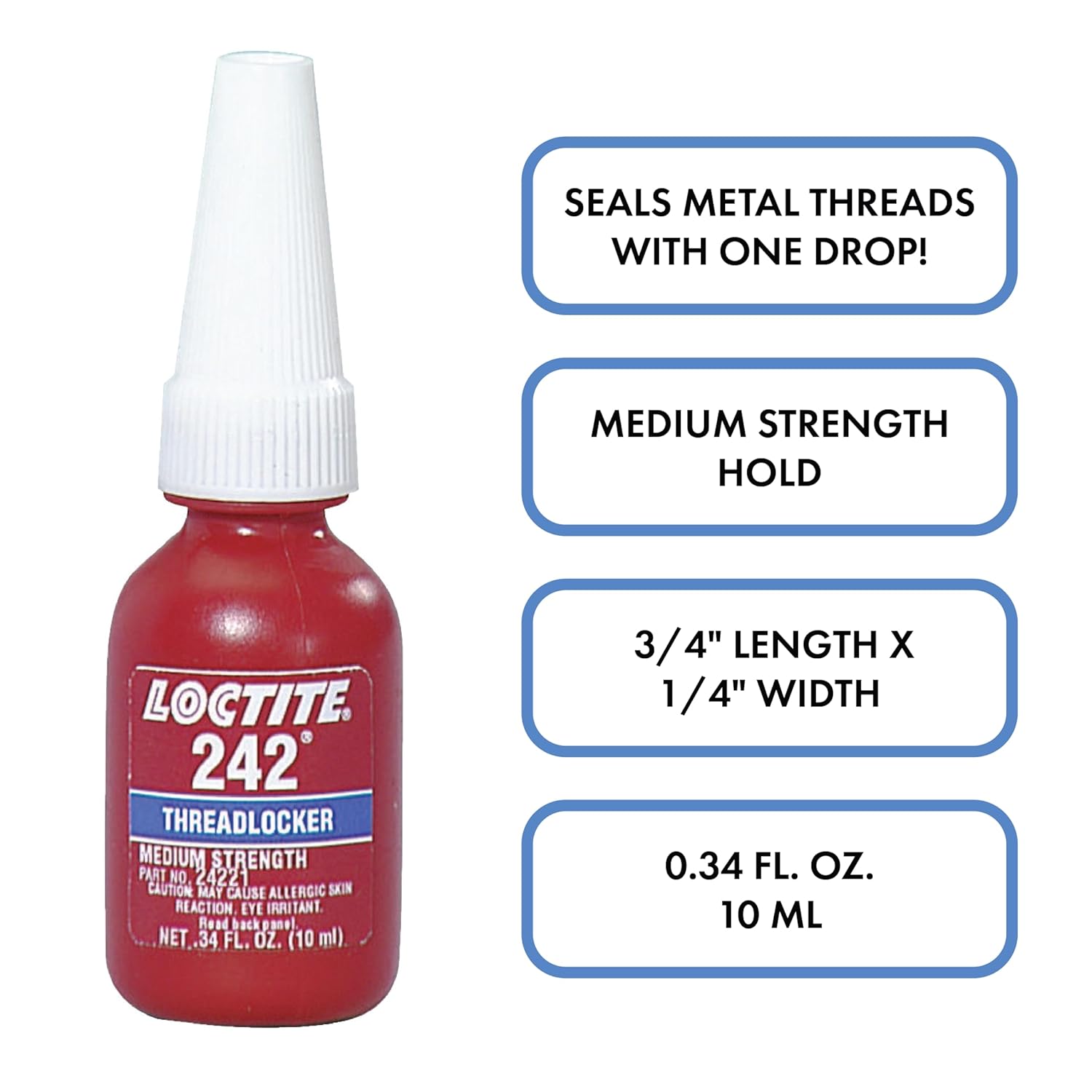 Loctite 242 Blue Interior and Exterior Sealant 3/4 Length x 1/4 Width, 10 mL