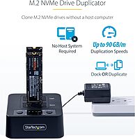 StarTech.com 1:1 M.2 NVMe Drive Duplicator, 90GBpm Standalone M.2 SSD Cloner/Copier, USB-C 3.2 20Gbps M.2 Dual-Bay Drive Dock