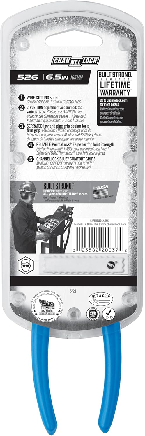 Channellock 526 6-Inch Slip Joint Pliers | Utility Plier with Wire Cutter | Serrated Jaw Forged from High Carbon Steel