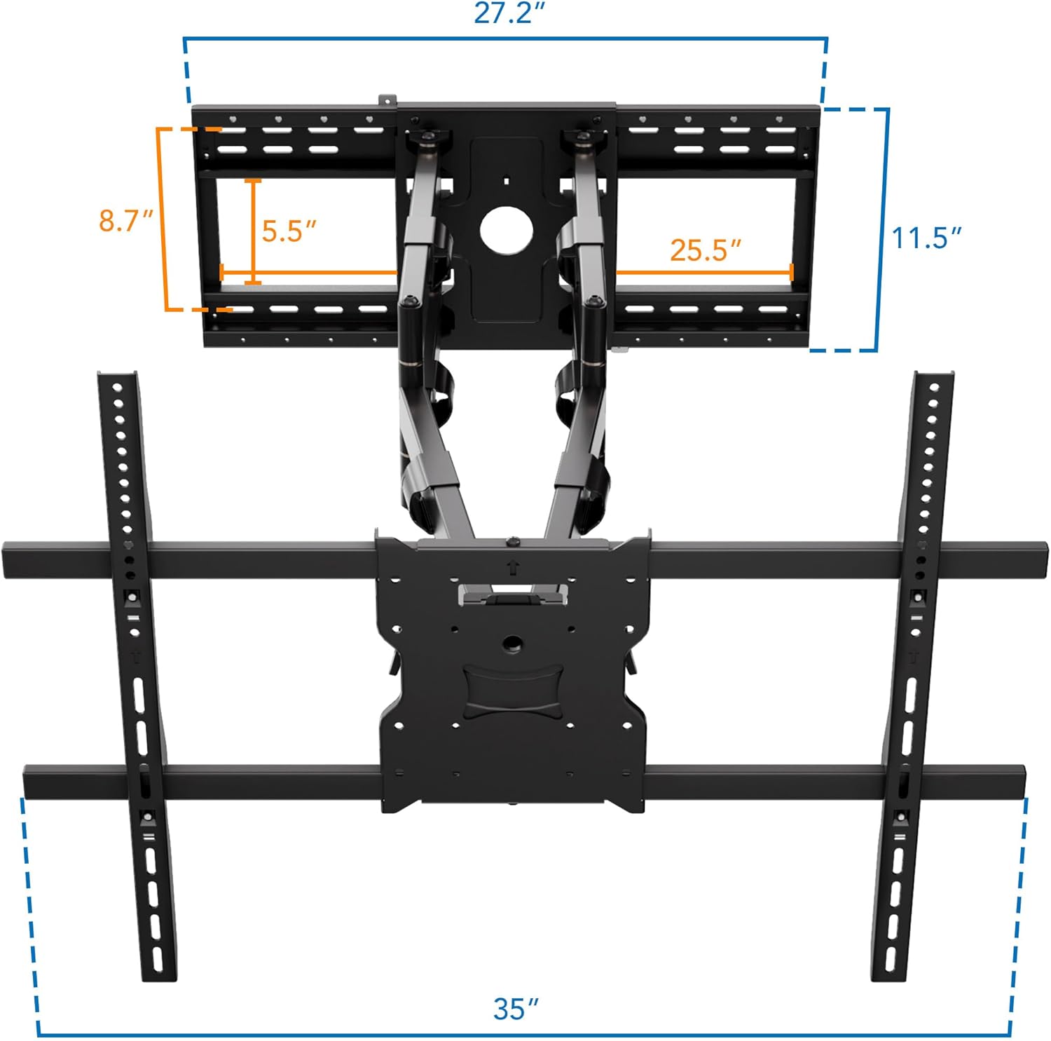 Mount-It! Full Motion TV Wall Mount with 39 Inch Long Extension Arms - 275 Lbs Capacity Heavy Duty Dual Arm TV Mount | Large