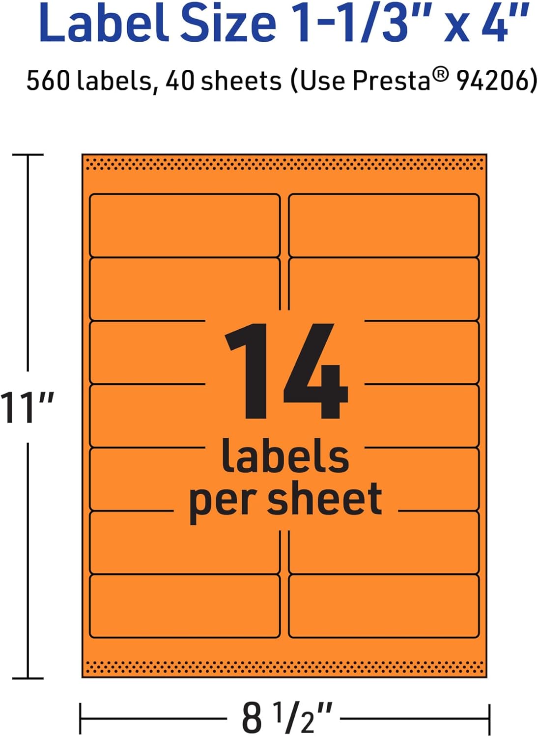 Avery Printable Rectangle Labels, Sure Feed Technology, 1-1/3" x 4", Bright Orange, Laser/Inkjet Printable