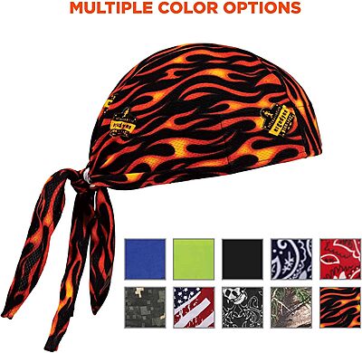 ERGODYNE Chill-Its 6615 High-Performance Bandana Doo Rag with Terry Cloth Sweatband