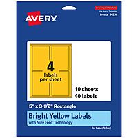 Avery Printable Rectangle Labels, Sure Feed Technology, 5 x 3-1/2, Bright Yellow, Laser/Inkjet Printable