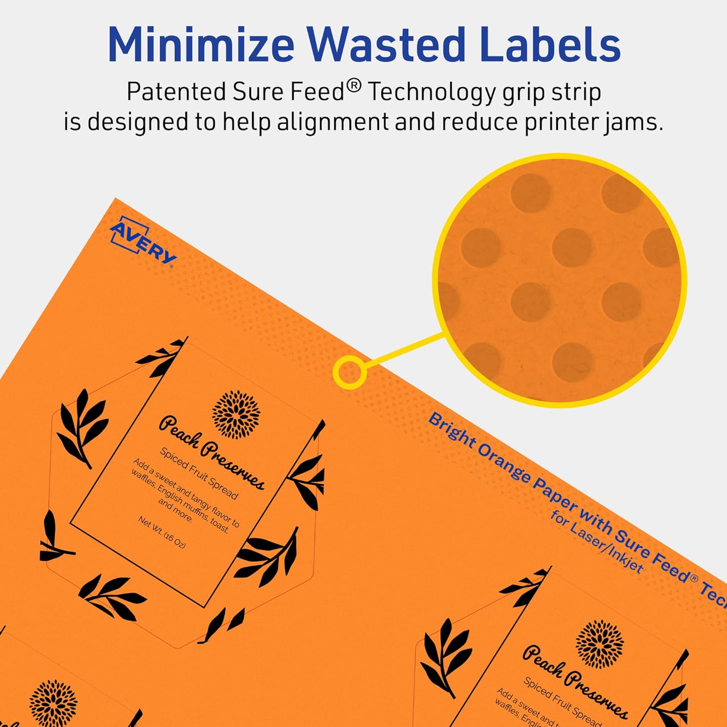 Avery Printable Hexagon Labels, Sure Feed Technology, 2-1/2" x 2-57/64", Bright Orange, Print-to-The-Edge