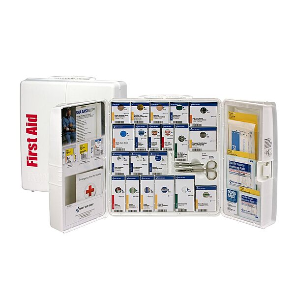 First Aid Only 90580 50-Person SmartCompliance OSHA First Aid Cabinet for Businesses, Large Plastic First Aid Cabinet Without Medications, 203 Pieces