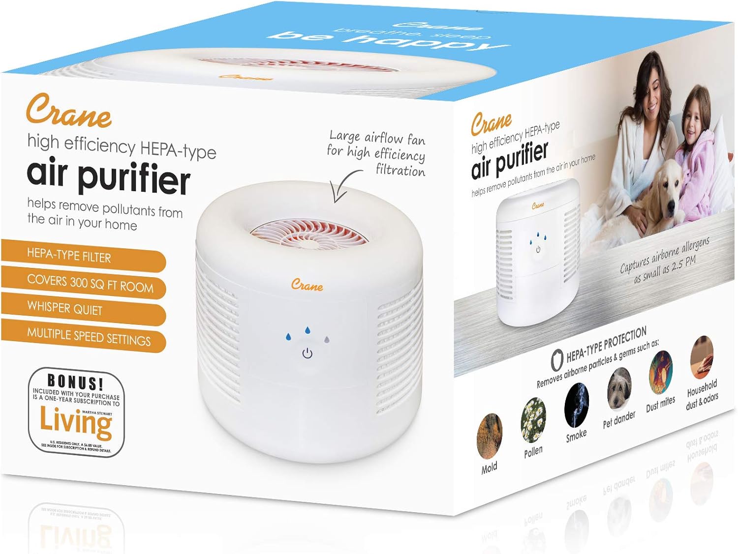 CRANE Air Purifier with True HEPA Filter