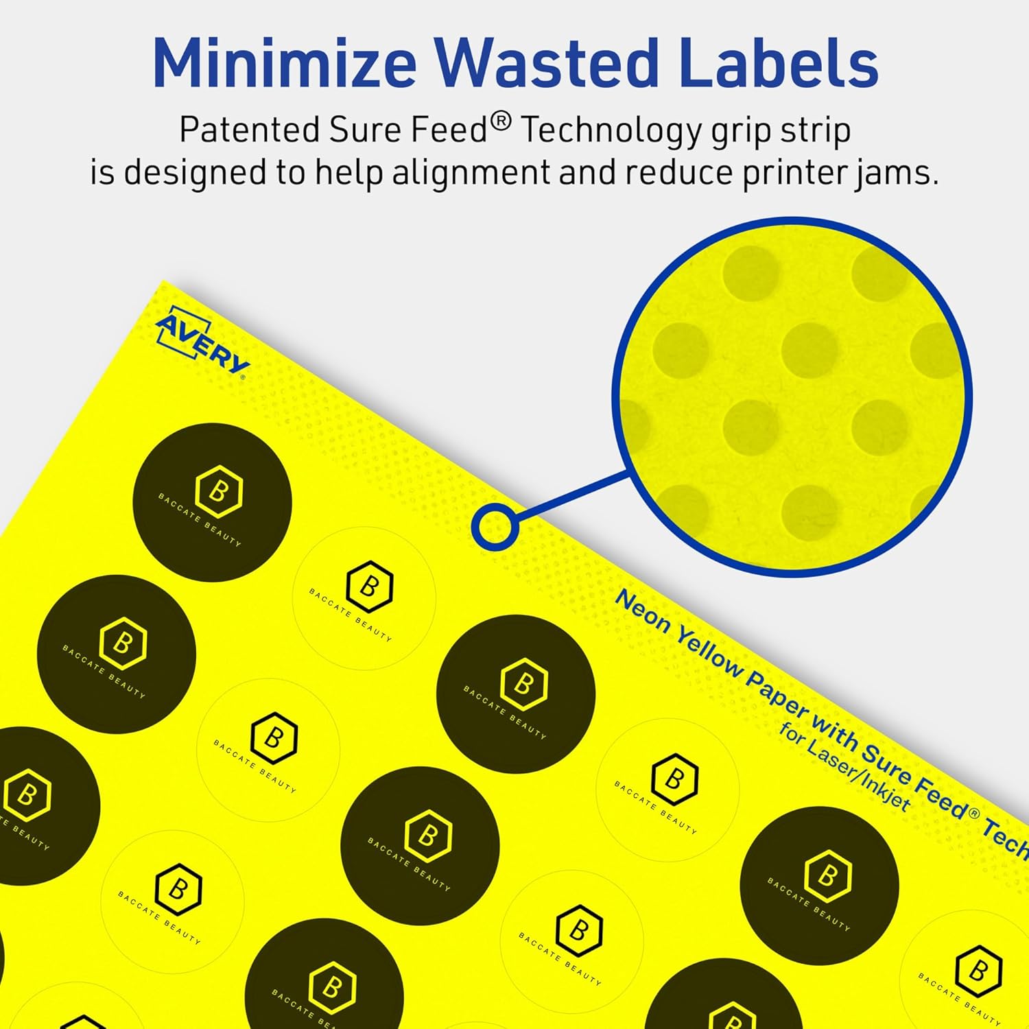 Avery Printable Round Labels, Sure Feed Technology, 1" Diameter, Neon Yellow, Print-to-the-Edge, Laser/Inkjet