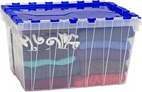 Akro-Mils KeepBox 12 Gallon Storage Container, Nesting and Stackable Plastic Tote with Attached Lid, Clear/Blue