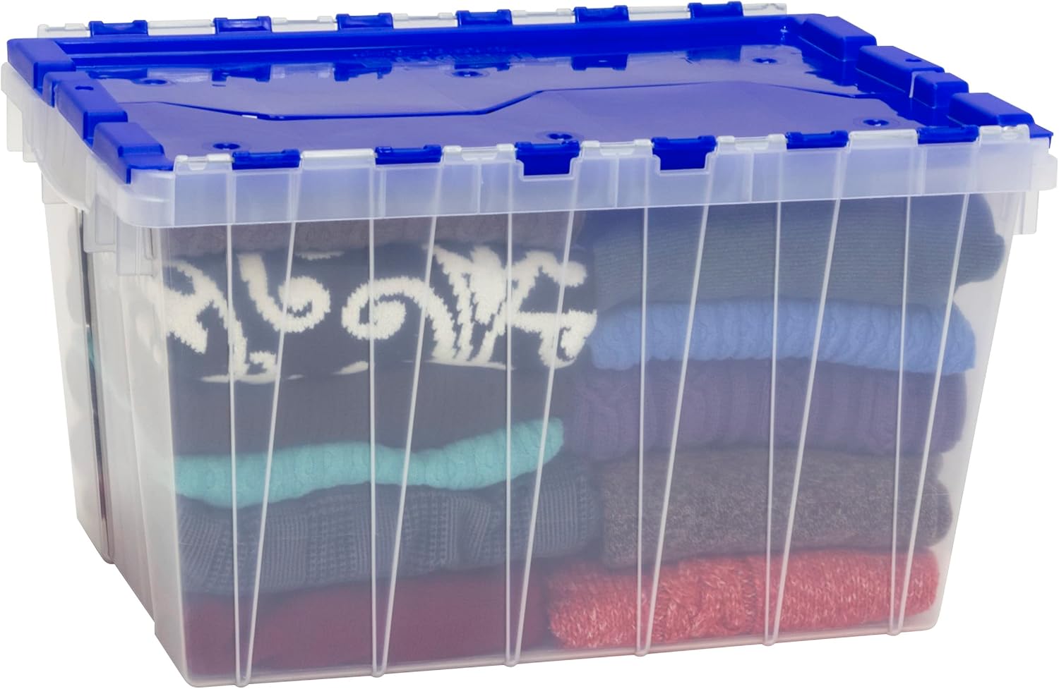 Akro-Mils KeepBox 12 Gallon Storage Container, Nesting and Stackable Plastic Tote with Attached Lid, Clear/Blue