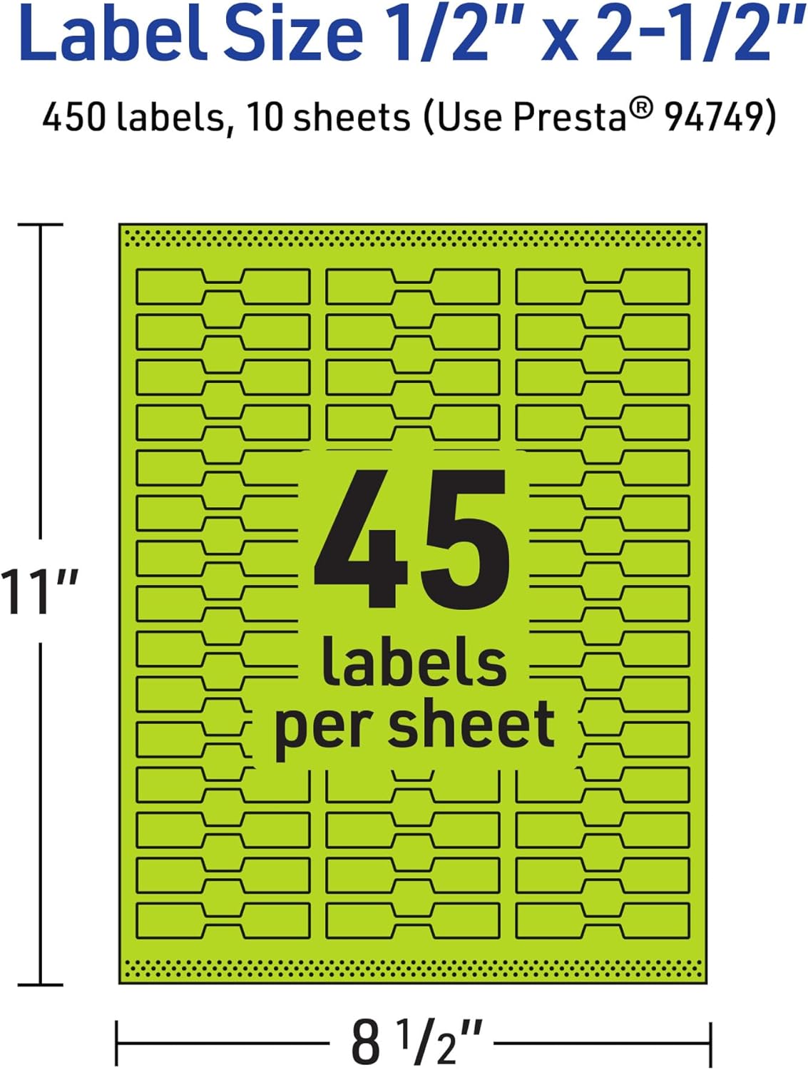 AVERY Printable Barbell Labels, Sure Feed Technology, 1/2" x 2-1/2", Bright Green