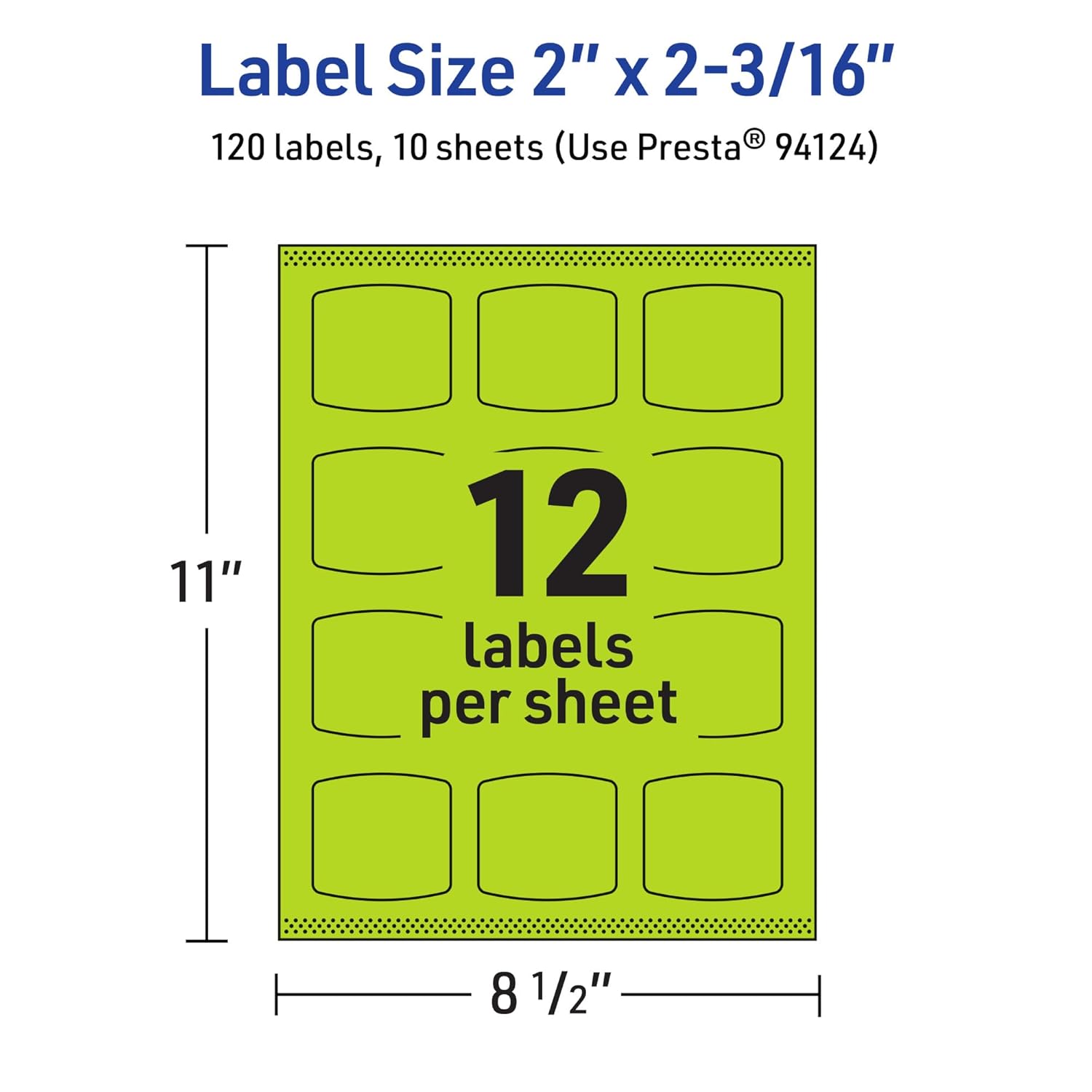 Avery Print-To-The-Edge Labels With Sure Feed Technology, 94124-BGP10, Arched Square, 2in x 2-3/16in, Matte Bright Green