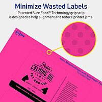 AVERY Printable Rectangle Labels, Sure Feed Technology, 3" x 5", Neon Magenta, Print-to-The-Edge, Laser/Inkjet Printable