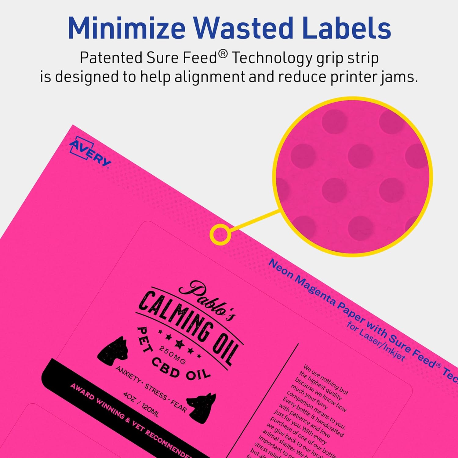 AVERY Printable Rectangle Labels, Sure Feed Technology, 3" x 5", Neon Magenta, Print-to-The-Edge, Laser/Inkjet Printable