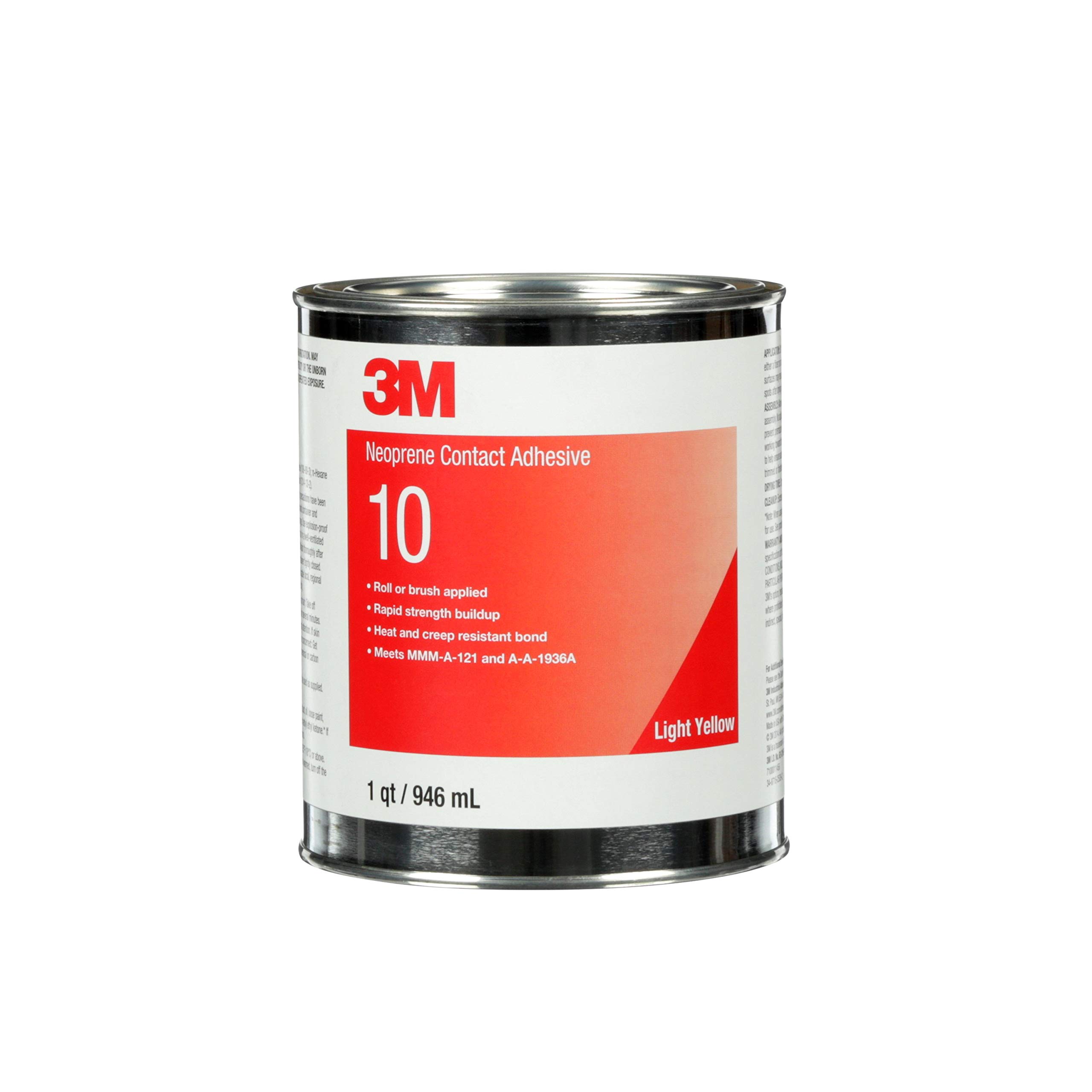 3M Neoprene Contact Adhesive 10, Light Yellow, 1 Quart Can 1 qt