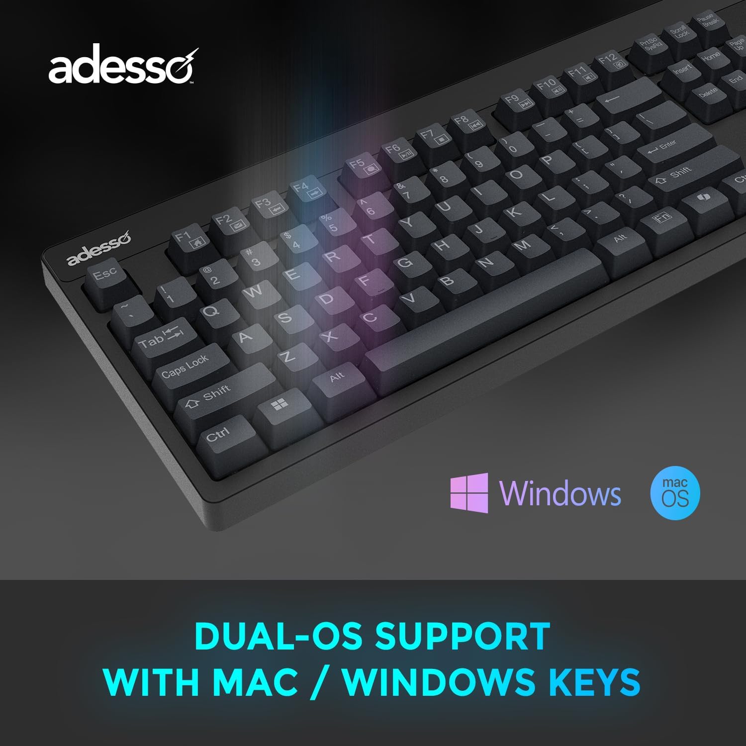 ADESSO EasyTouch 130 Full-Sized USB Wired Mechanical Keyboard with Brown Switches, Dedicated Copilot AI Hotkey