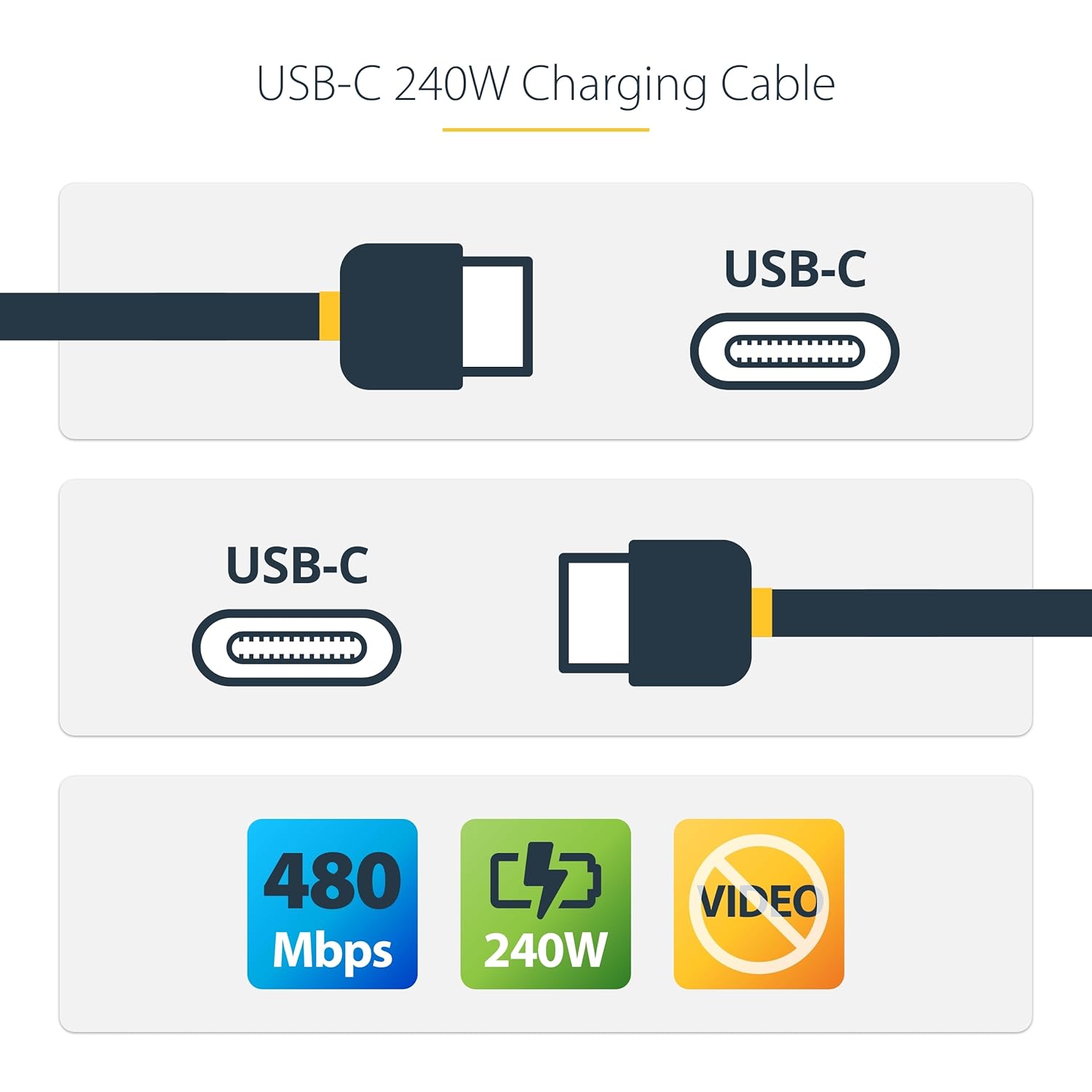 StarTech.com USB-C Charging Cable, USB-IF Certified, 240W PD 3.1 EPR