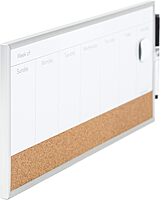 U Brands Magnetic Dry Erase Weekly Calendar Board With Cork Strip, 18"x7.5", Silver Aluminum Frame, Includes Magnet, Marker 18"W x 7.5"H