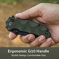 Natterjack Flipper & Thumb Stud & Button Lock Knife Milled OD Green G10 Handle